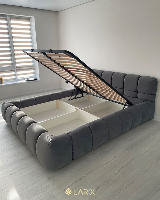 Royal Velvet Vertical Panel Bed with Hydraulic Storage