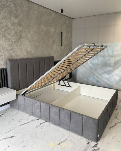 Royal Velvet Vertical Panel Bed with Hydraulic Storage